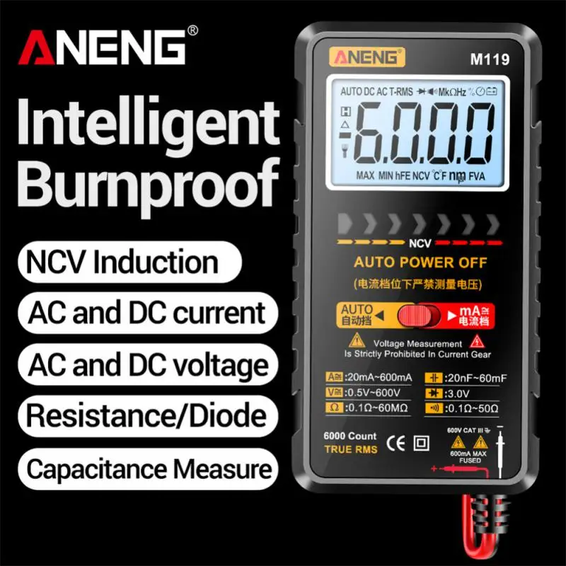 Measurement & Analysis Instruments  AliExpress ANENG M119 Digital Mini Multimeter Tester Auto Mmultimetro True Rms Tranistor Meter with NCV Data Hold 6000counts Flashlight