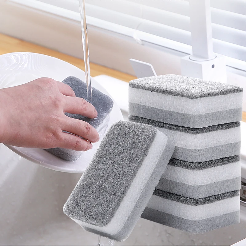 Household Merchandises 10Pcs Double-sided Cleaning Spongs Household Scouring Pad Kitchen Wipe Dishwashing Sponge Cloth Dish Cleaning Towels Accessories