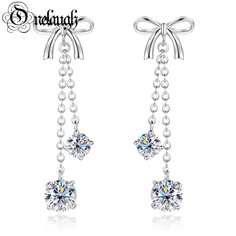 Onelaugh Total 3ct D Color Moissanite Diamond Bow Drop Earrings for Women 925 Silver 18K Gold Plated Stud Earrings Charm Jewelry