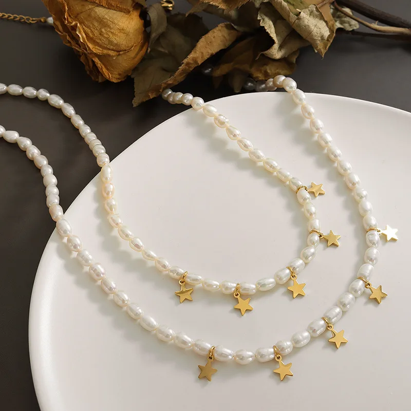 Baroque Pearl Necklace Star Pendant Shiny Clavicle Chain Luxury Women Jewelry Girls Party Birthday Gifts 2022 Trend