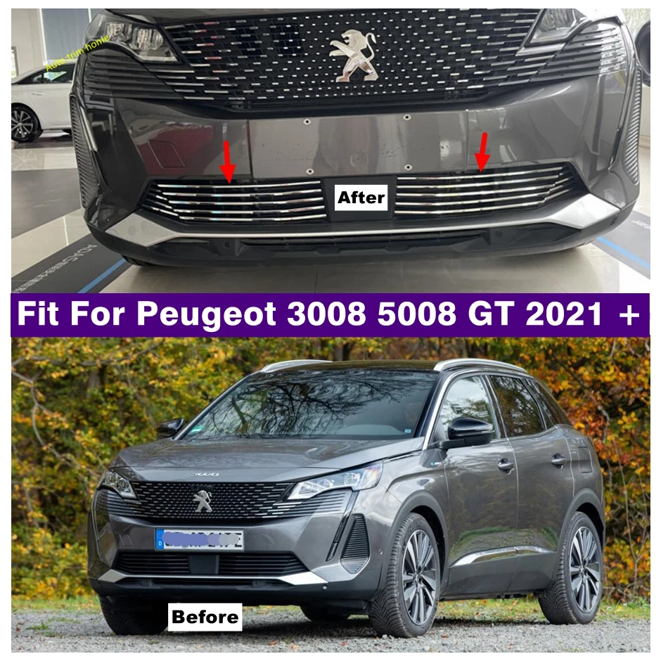 Car Accessories Front Bottom Center Bumper Molding Grille Mesh Grill Head Stripes Cover Trim For Peugeot 3008 5008 GT 2021 2022