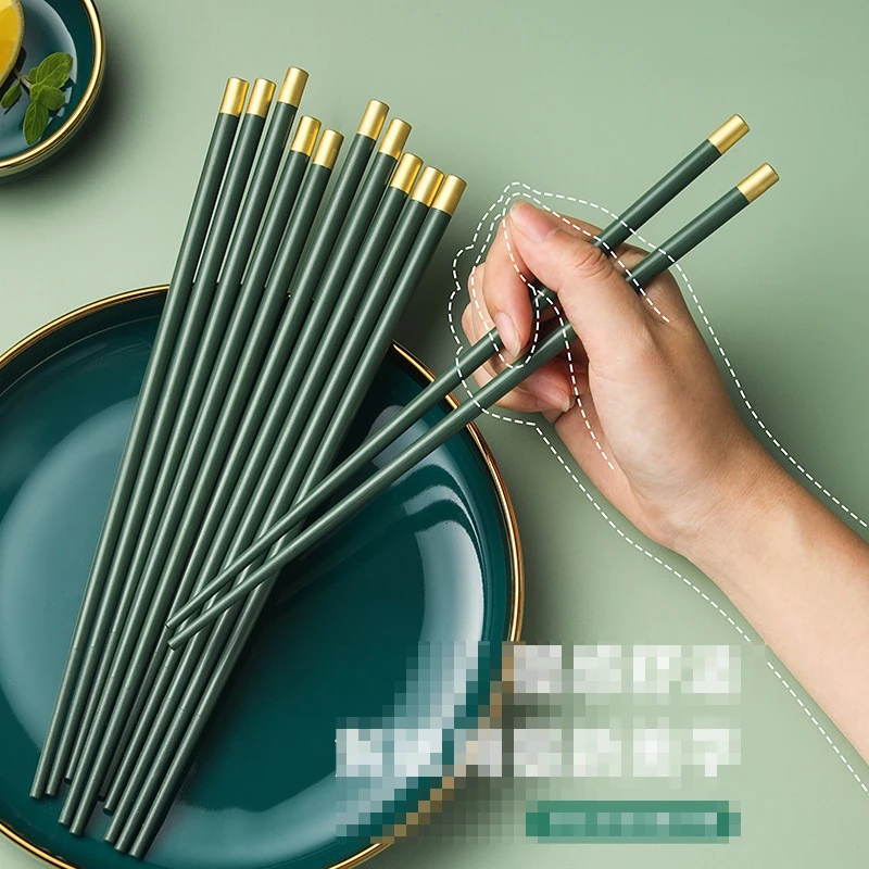 5pcs High value alloy chopsticks household high temperature and mildew resistant chopsticks non-slip chopsticks