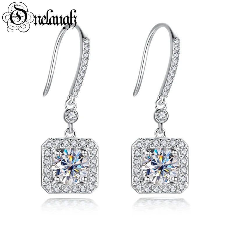 Onelaugh 1ct Cushion Cut D Color Moissanite Drop Earrings for Woman Girls 925 Sterling Silve Moissanite Hook Earrings Charm Gift