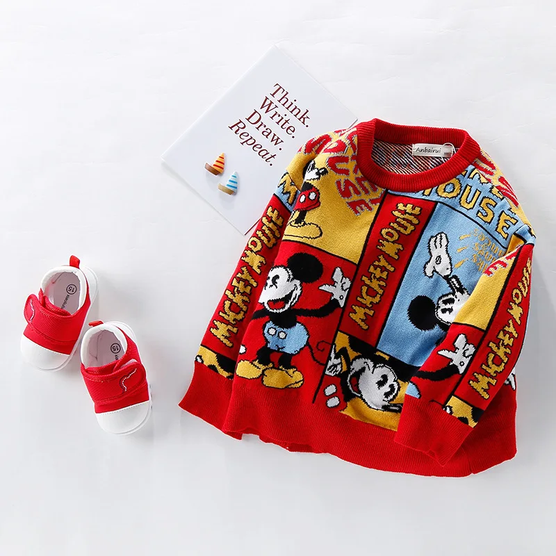 Children's Clothing Toddler Girl Long Sleeve Sweater Cartoon Mickey Knitted Shirt for Children Winter Clothing Thick Warm Clothes for Baby Kids