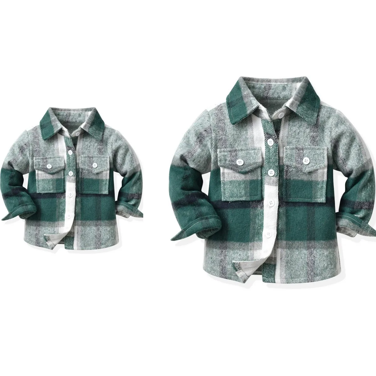 Green Christmas Family Matching Plaid Jacket Long Shirts Mom Dad and Me Boy GIrl Outwear Coat Woman Sisters Brothers Sweatshirt