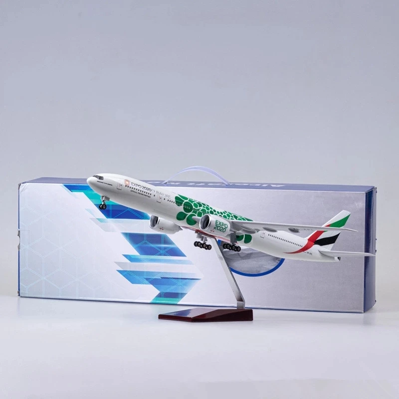 47CM 1:157 Scale Diecast Model Emirates Expo 2020 DUBAIAUE Airlines Boeing 777 Resin Airplane Airbus Collection Display
