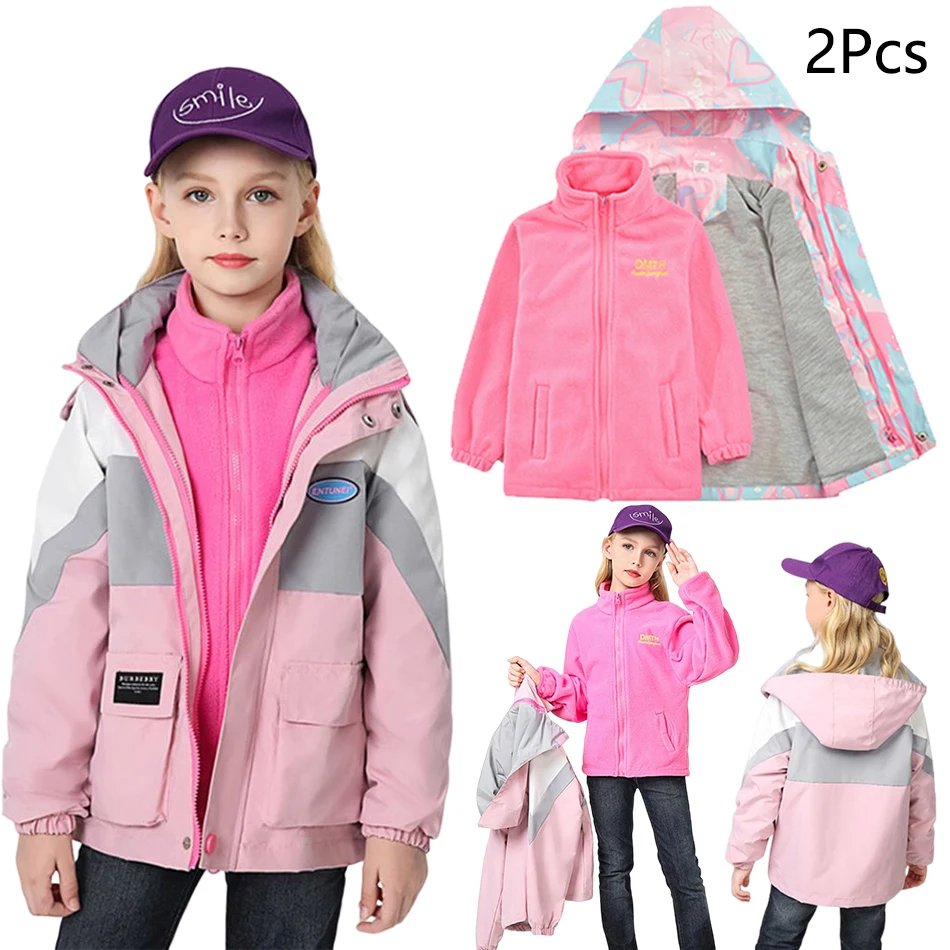 Children's Clothing  AliExpress Children's Jacket Autumn And Winter 2022 New Girls Jacket Three-in-one Removable Velvet Thickening Windbreaker 4-12 years old