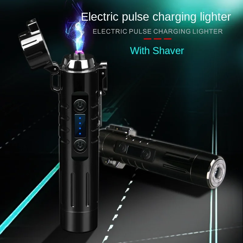 Household Merchandises New electronic cigarette lighter with shaver USB rechargeable windproof dual fire arc lighter cool lighter  lighters smoking