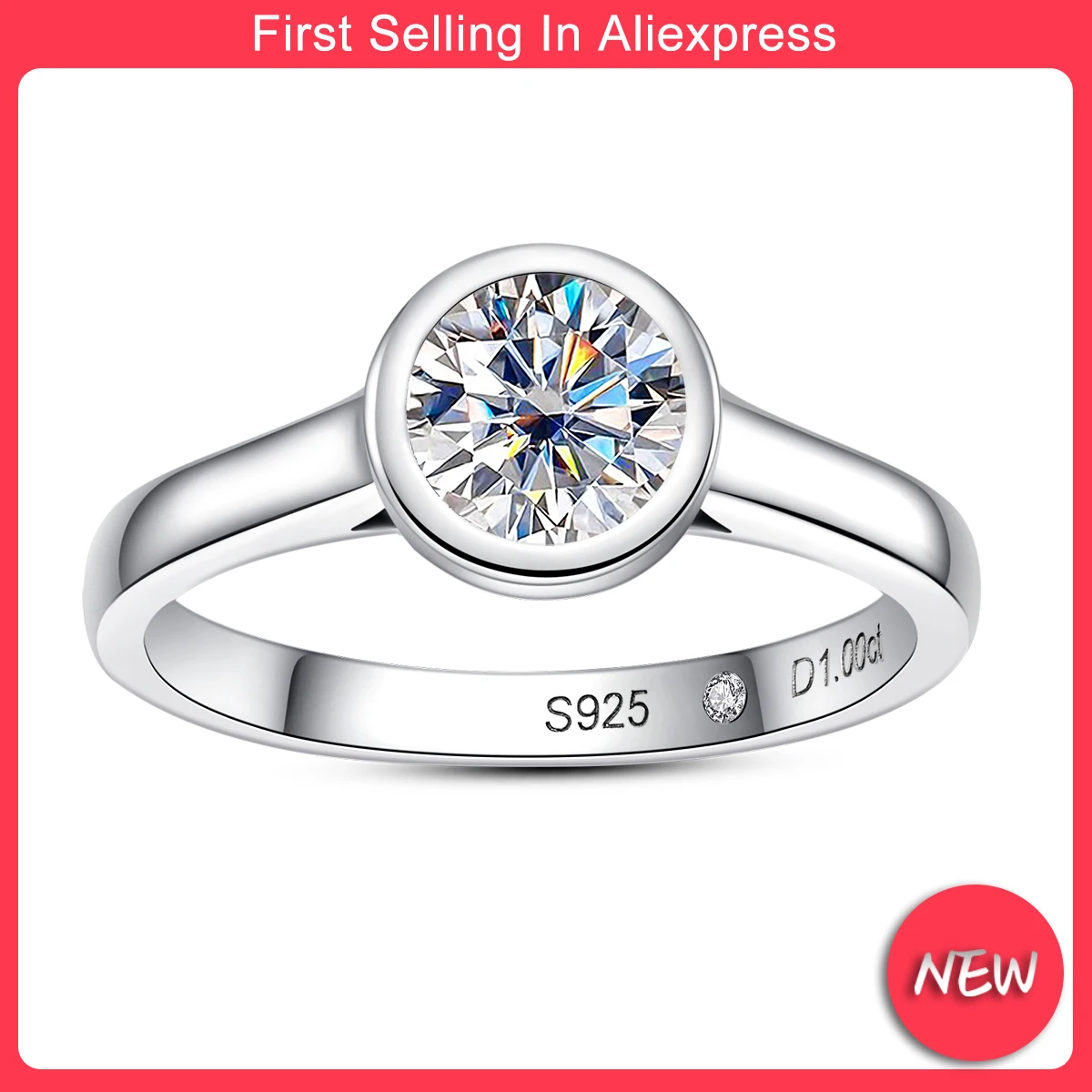 Fine Jewelry AnuJewel 1ct/2ct/3ct D Color Moissanite Bezel Engagement Wedding Ring 925 Sterling Silver Rings For Women Jewelry Wholesale