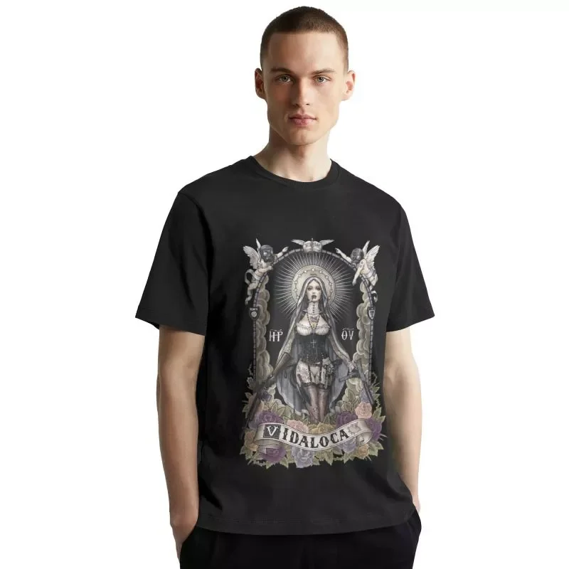 Muerte T Shirt Men Cotton Lady of Holy Death Mexican Skull Tshirt Graphic Tee Tops Short Sleeve Streetwear Fashion T-shirt