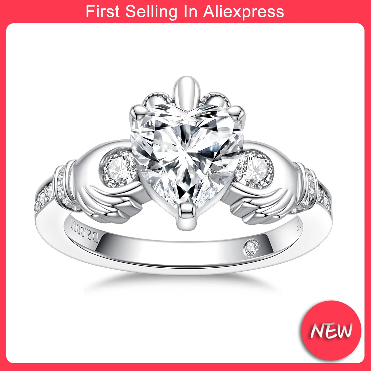 Fine Jewelry AnuJewel 2ct Heart Shape Moissanite Claddagh Irish Rings Celtic Knot Crown 925 Sterling Silver Engagement Rings For Woman