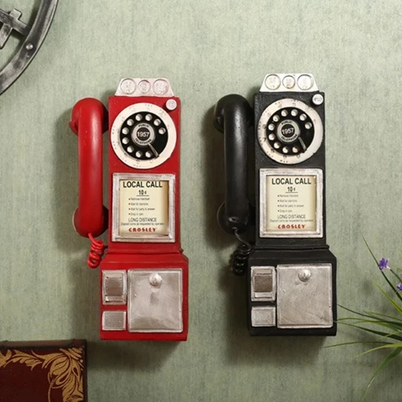  Creativity Vintage Telephone Model Wall Hanging Ornaments Retro Furniture Phone Miniature Crafts Gift for Bar Home Decoration