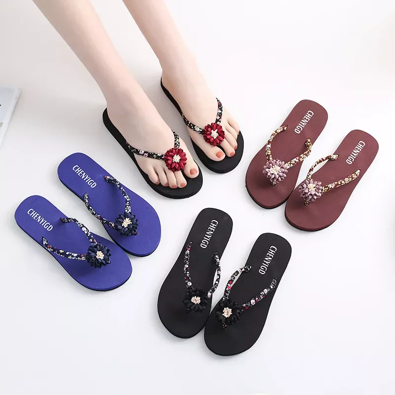 the new web celebrity summer flip-flops ladies fashion lam flower wholesale sandals, beach shoes, slippers