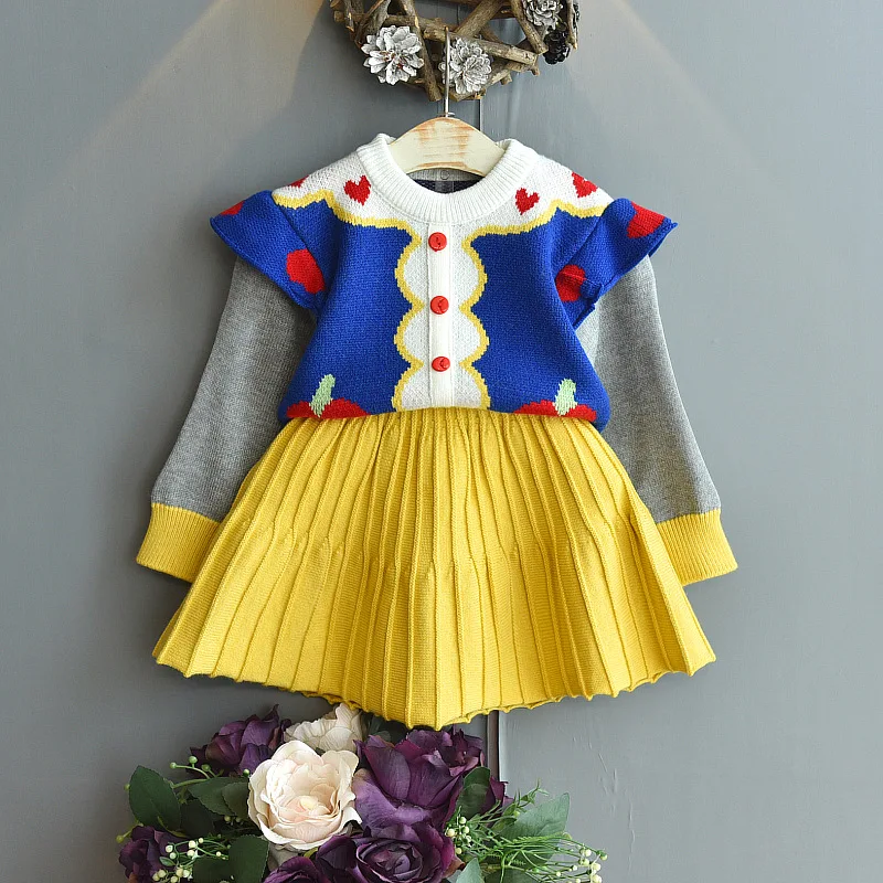 Children's Clothing Winter Girl Snow White Sweater Set 2022 Spring Autumn Little Girl Toddler Fashion Cartoon Frozen 2 Two-Piece Kids Party Clothing