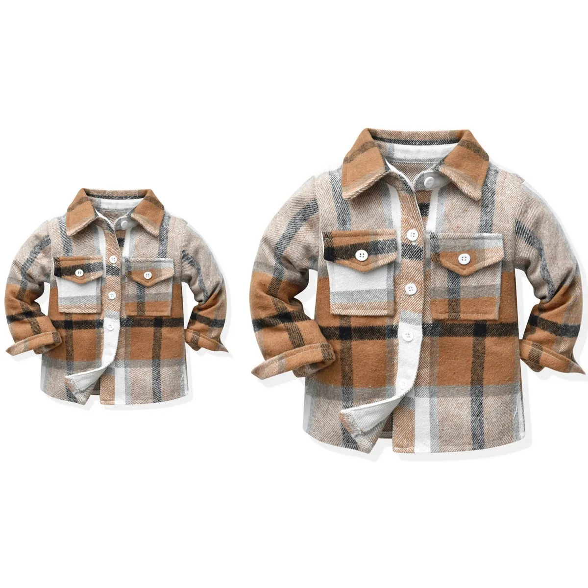 Children's Clothing Autumn Mustard Family Matching Plaid Jacket Long Shirts Christmas Mom Dad and Me Boys GIrls Outwear Coat Woman Sisters Brothers