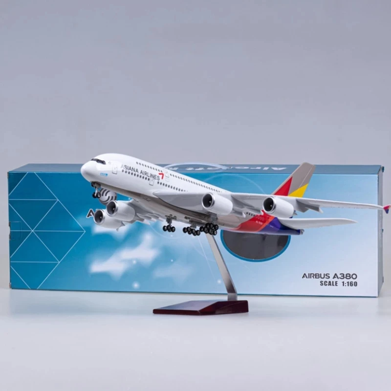 1/160 Scale 46CM Airplane 380 A380 Korean ASIANA Airline Model W LED Light &Landing Gears Diecast Plastic Resin Plane Toy