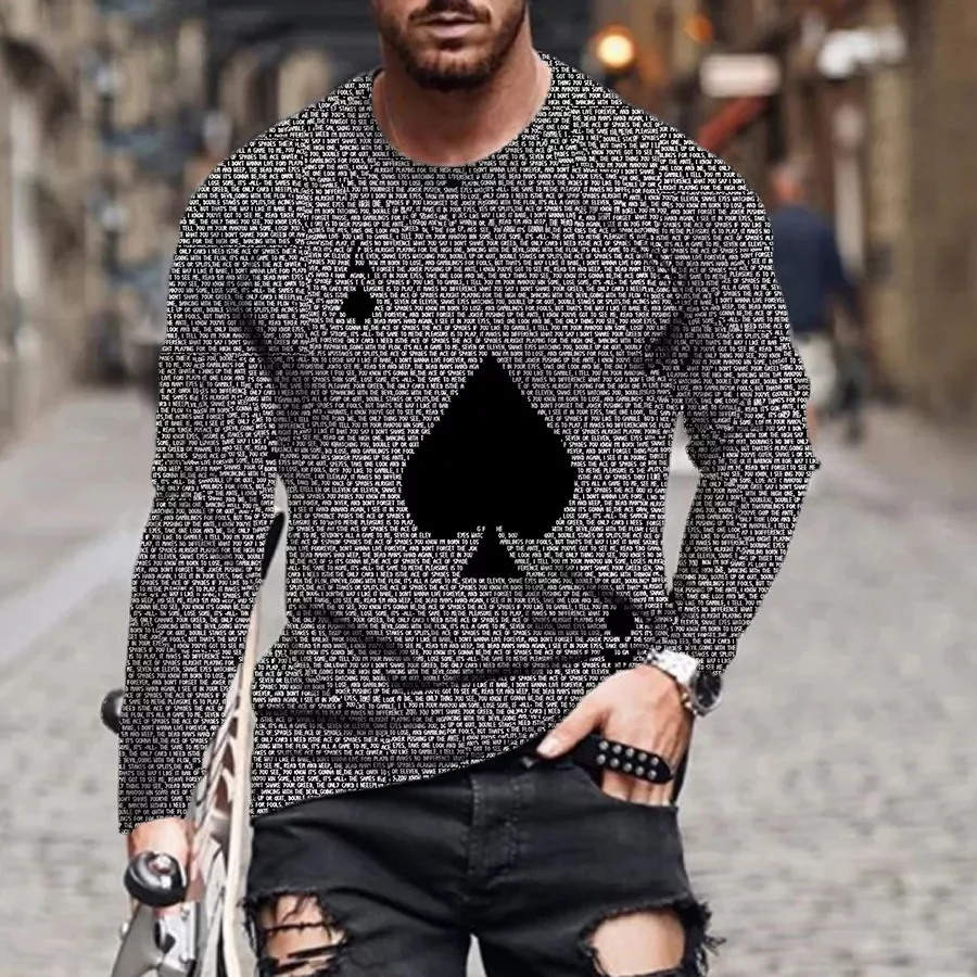 new European and American men's long-sleeved playing cards men's autumn and winter are fashionable men's sports and