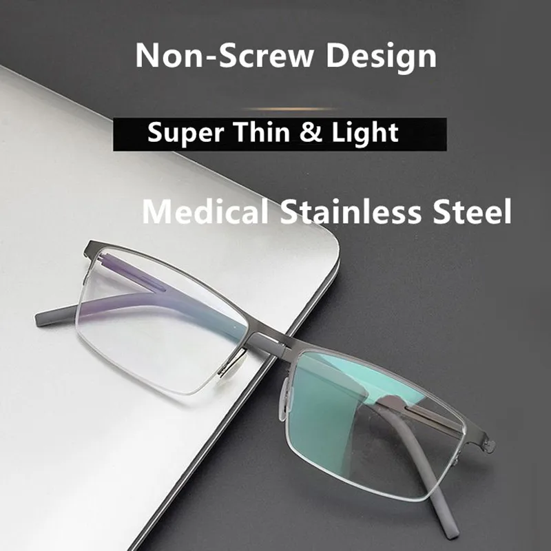 Brand Designer Glasses Men Semi-rim Super Thin Medical Aviation Stainless Steel Eyeglasses Women Spectacle Frame ANGIE Only 5.8g