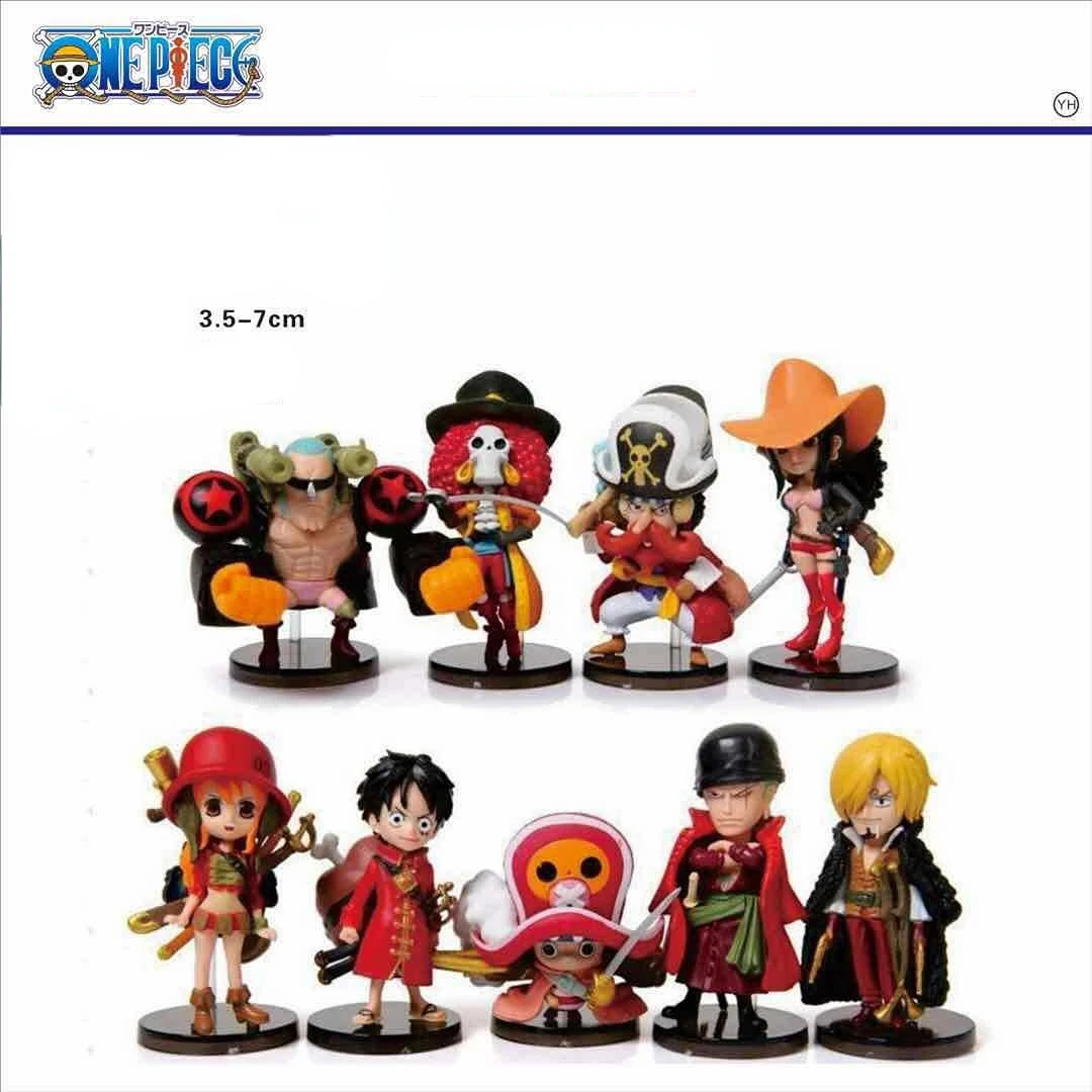 Action & Toy Figures 9-piece set Q Version Anime One Piece Figure Toys Luffy Roronoa Zoro Action Figural Kawaii Doll Car Decoration Model Kids Gifts