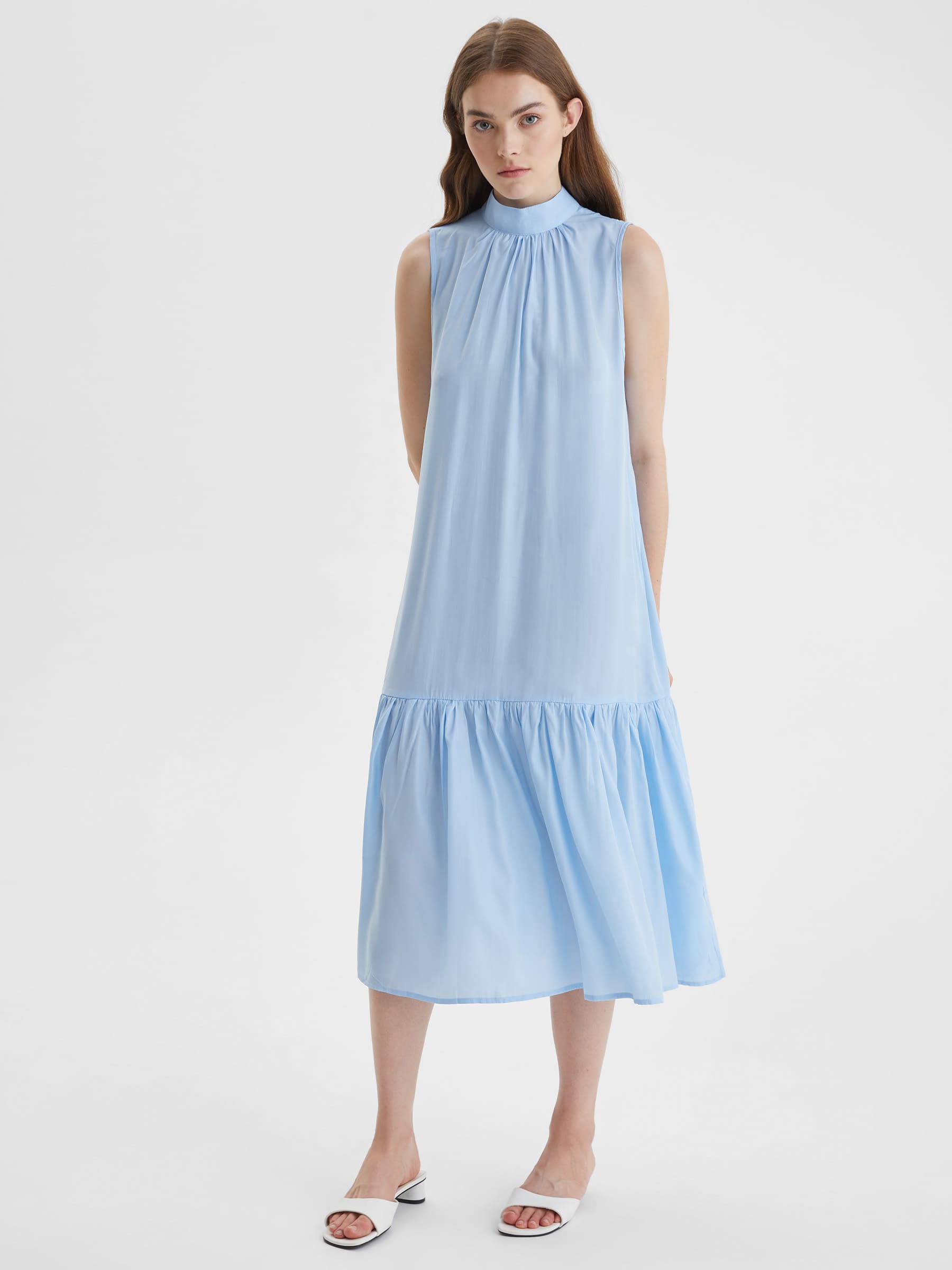 Платье макси с открытыми плечами M/L, голубой