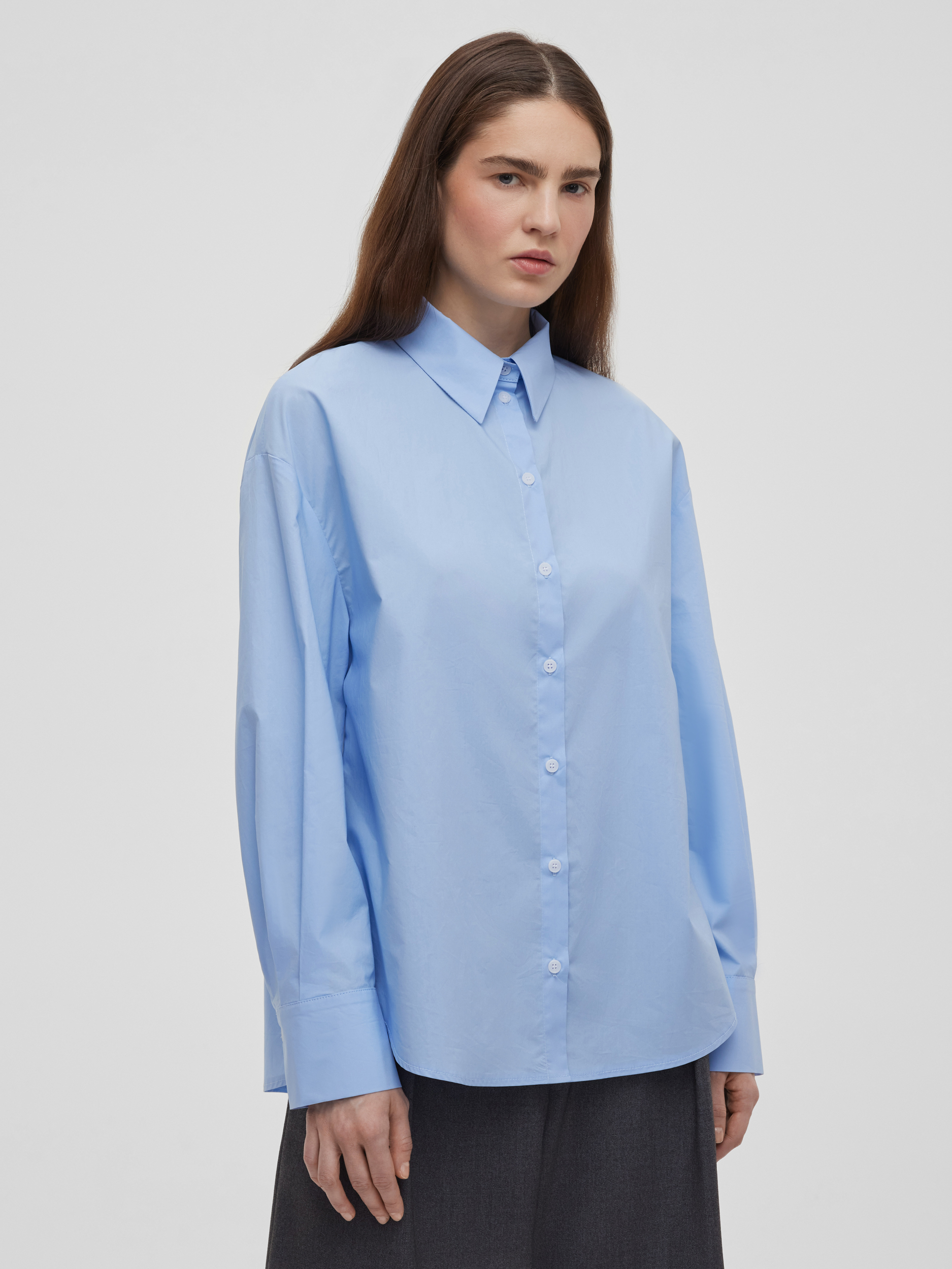 Рубашка свободного кроя с защипами XS/S, светло-голубой