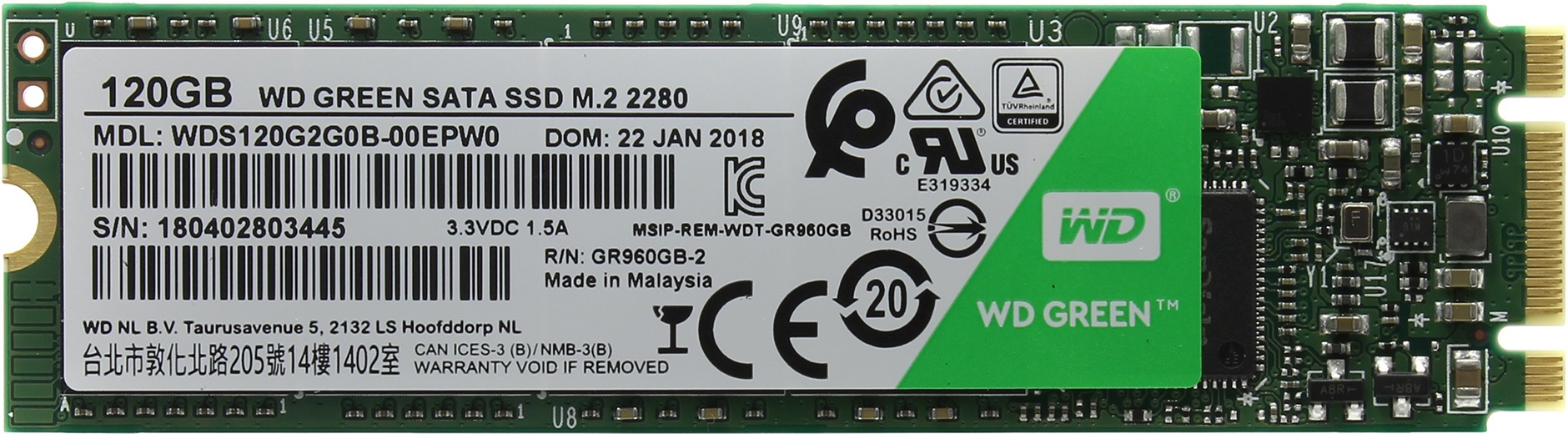Внутренний твердотельный накопитель Western Digital Green 120GB