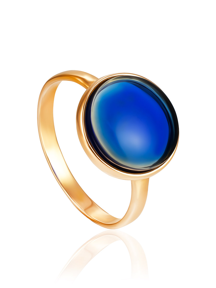Небольшое лаконичное кольцо «Фурор» с синим янтарём