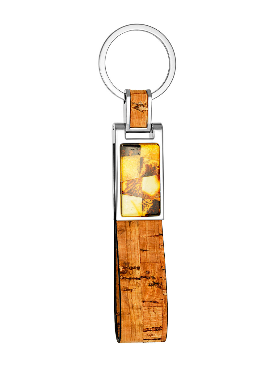 Брелок для ключей с пробковым ремешком, украшенный янтарной мозаикой