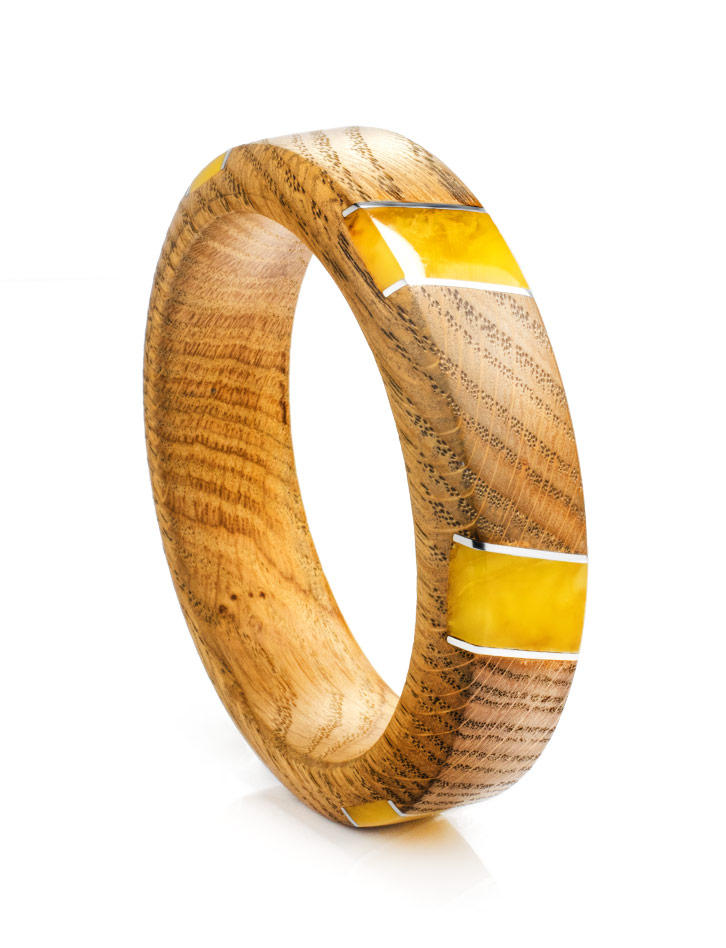 Браслет-кольцо из дерева, натурального медового янтаря «Индонезия»