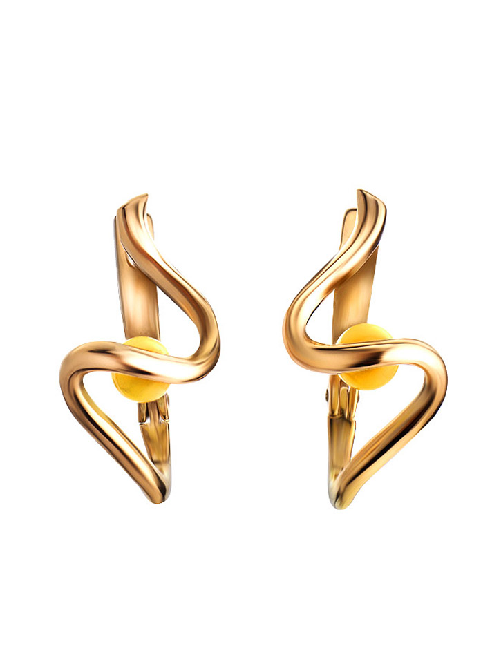 Серьги — янтарь в золоте Стильные серьги «Лея» из золота и медового янтаря