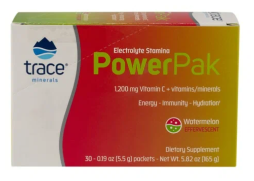 Trace Minerals, PowerPak + stamina (электролит для повышения выносливости), со вкусом арбуза, порошок, 30х5,3 г