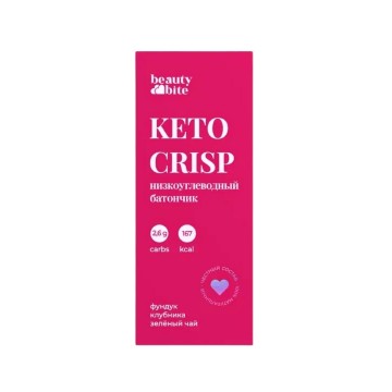 BeautyBite, Батончик «Keto Crisp» со вкусом фундука, клубники и зеленого чая, 35 г