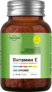  Biomins, Витамин Е (комплекс токоферолов и токотриенолов), капсулы, 60 шт.