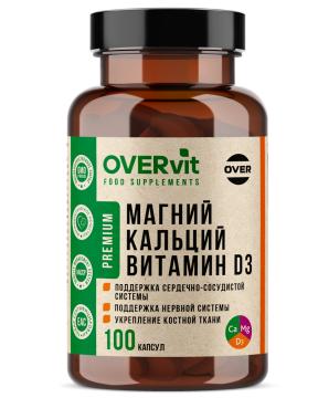  OVERVit, Магний (цитрат)+Кальций (цитрат)+Витамин Д3, капсулы, 100 шт.