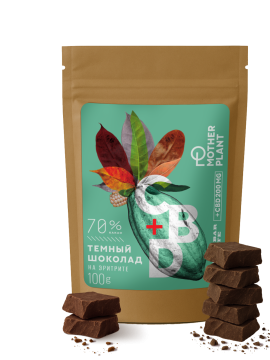 Бакалея MotherPlant, Тёмный шоколад на эритрите (70% какао, 200 мг CBD), 100 г