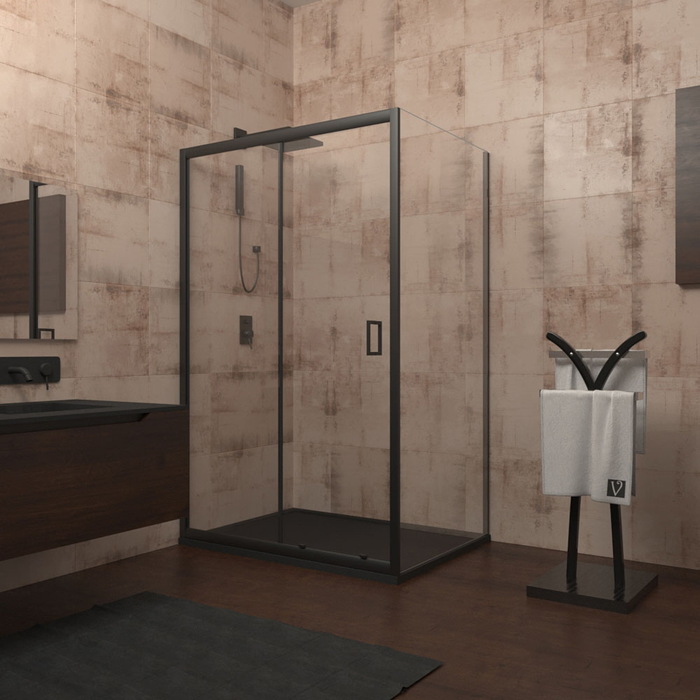 Душевой уголок Veconi Rovigo RV-040B 130x100x185 см, профиль черный, стекло прозрачное