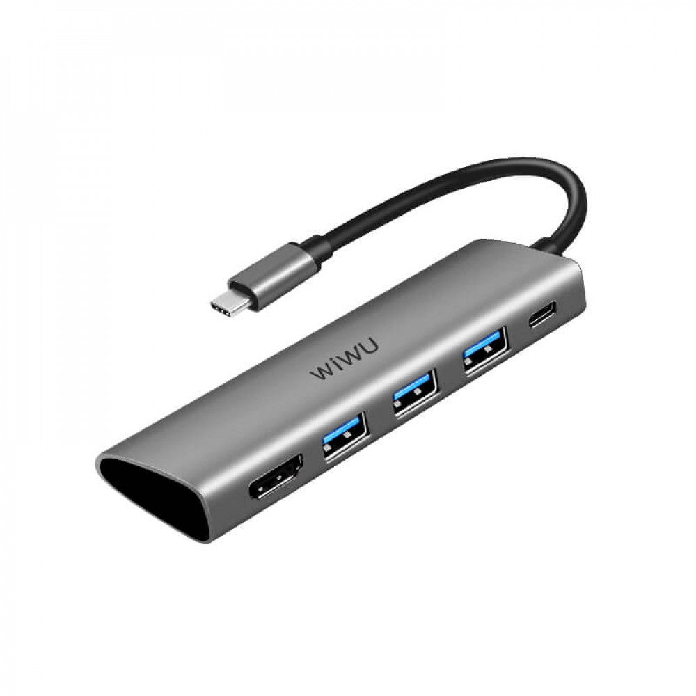 Адаптеры и переходники  AppleAvenue Адаптер Wiwu Alpha USB-C 5 в 1 на USB 3.0/Type-C/HDMI (A531H) (Space Gray)