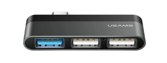 Адаптеры и переходники  AppleAvenue Адаптер USAMS US-SJ491Type-C Mini HUB на Type-C + USB 3.0 + Micro SD (Dark Grey)