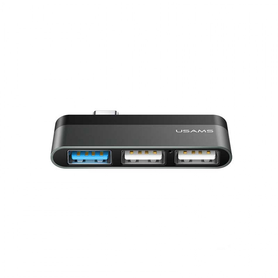 Адаптеры и переходники Адаптер USAMS US-SJ490 USB Type-C Mini HUB на Type-C + USB 3.0 + USB 2.0 (Grey)