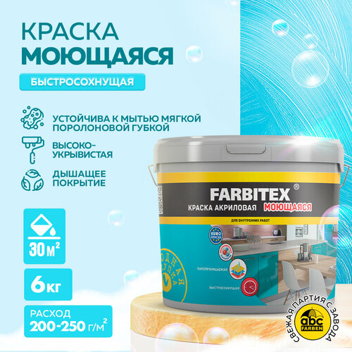 Краска акриловая Farbitex для внутренних работ матовая белый 3.64 л 6