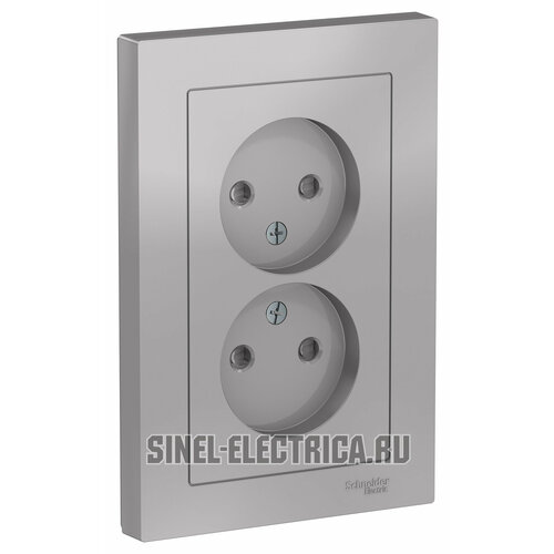 Розетка Systeme Electric AtlasDesign встраиваемая алюминий со шторками