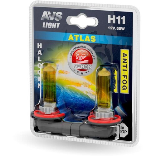 Лампа галогенная AVS ATLAS ANTI-FOG / желтый H11.12V.55W (блистер, 2