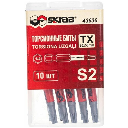 Биты T 20 x 50 мм 10шт. SKRAB красные (Skrab) (Артикул : 436