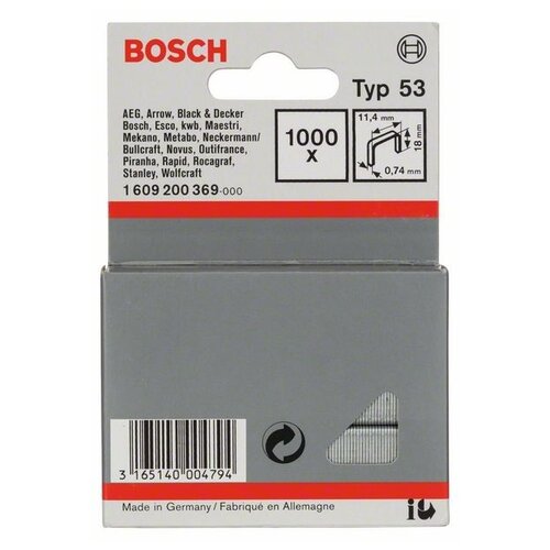 Скобы, гвозди и штифты Скобы BOSCH 1609200369 тип 53 для степлера, 18 мм