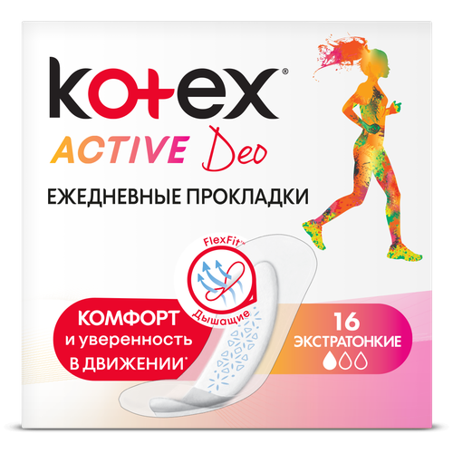 Прокладки и тампоны Ежедневные прокладки Kotex Active Deo 1 капель 16 шт