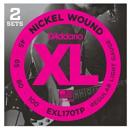 EXL170TP Nickel Wound Струны для бас-гитары, Light, 45-100, 2 комплекта, Long