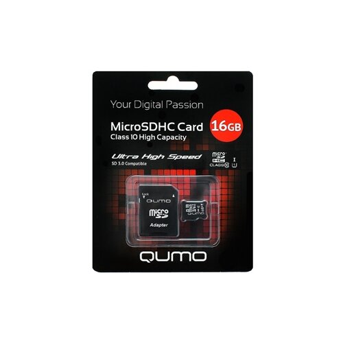 Карты памяти  Яндекс Маркет Карта памяти Qumo microSDHC 16 ГБ Class 10, UHS-I, R 90 МБ/с, адаптер на SD,