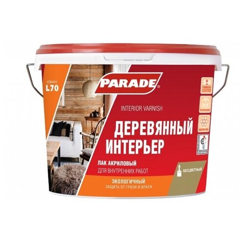 Лак Parade L70 Деревянный интерьер бесцветный, глянцевая, 1.1 кг, 0.9