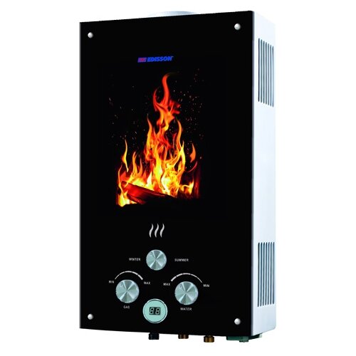 Проточный газовый водонагреватель Edisson Flame F 20 GD (Костер), душ,