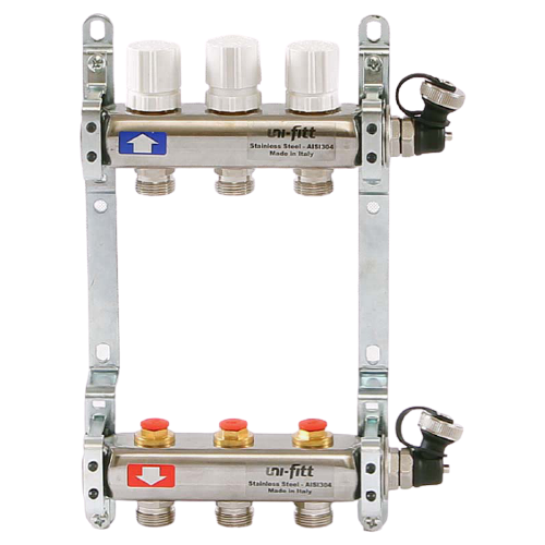 Коллектор Uni-Fitt 1х3/4 3 вых. нерж. сталь с регулировочн